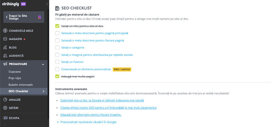 Strikingly pentru antreprenori de succes - SEO prietenos