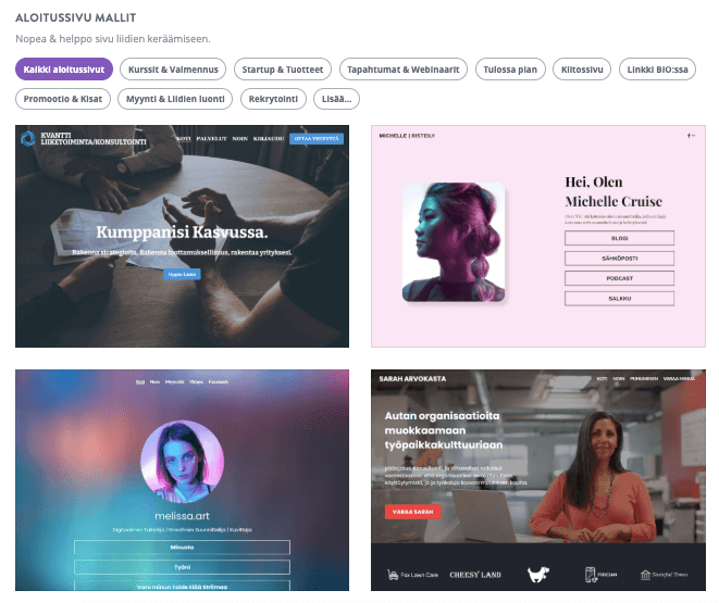 Strikinglyn mallin valintasivu