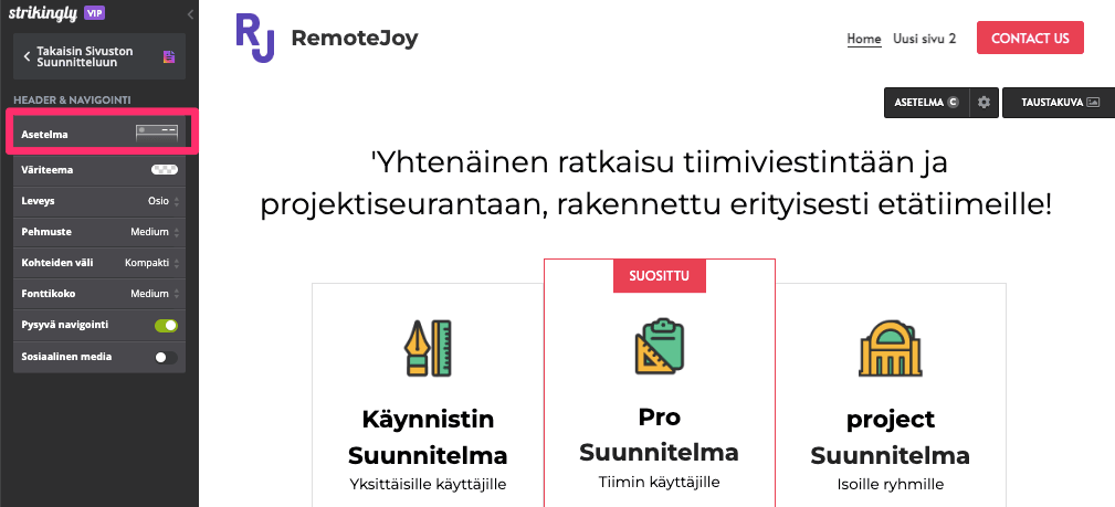 Pystysuuntainen navigointivalikko silmiinpistävästi - asettelu