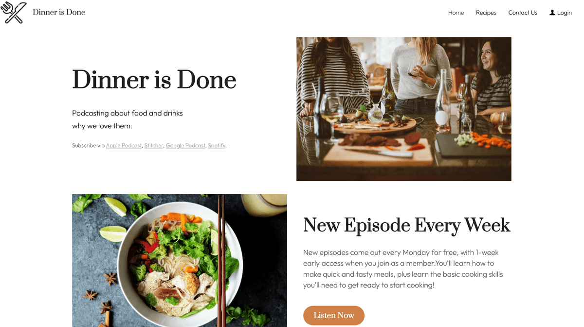 Szablon "Dinner is Done" od Strikingly