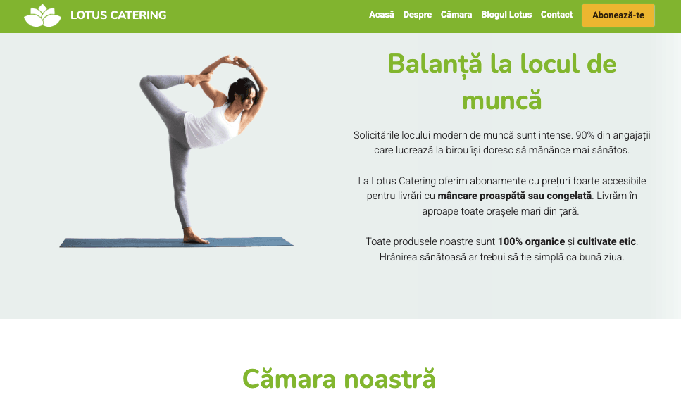 Șablonul de e-handel Lotus Catering de la Strikingly