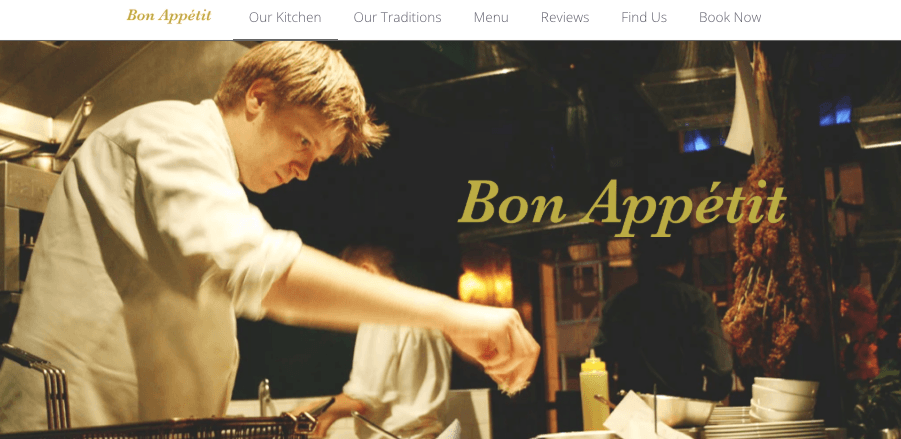 Bon Appetit -ravintolan verkkosivumalli Strikinglyltä