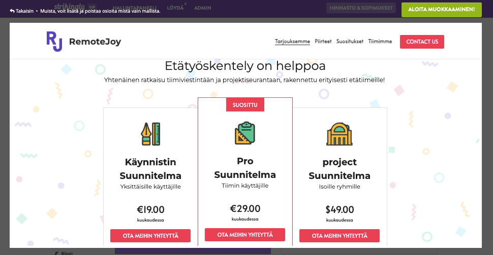Tilausliiketoiminta Strikinglyn avulla - Määritä tuotteita tai palveluita