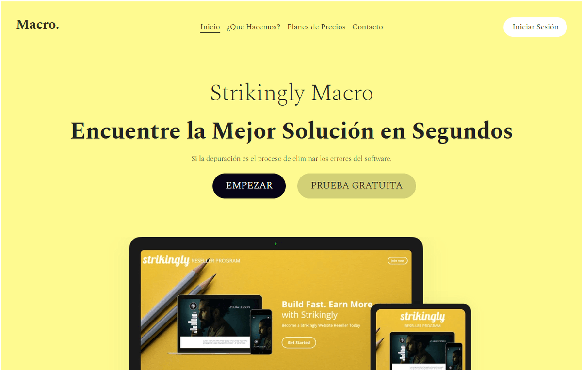 Plantilla Macro de Strikingly