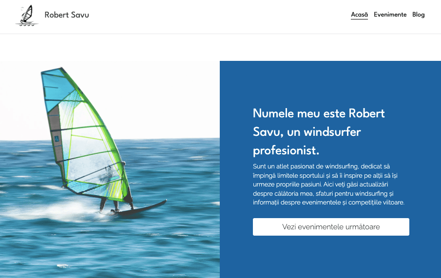 Șablonul de site WindSurfer de la Strikingly