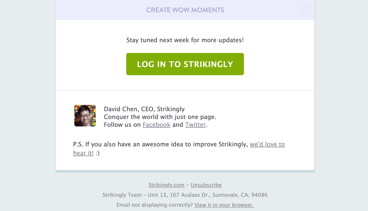 Strikinglyn sähköpostin allekirjoitus