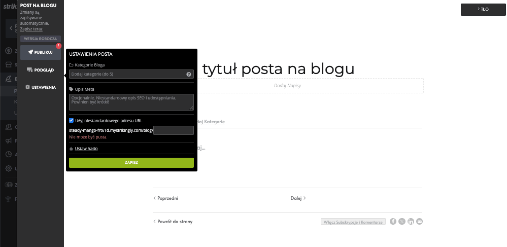Wykorzystanie Strikingly do promowania swojego bloga - optymalizacja pod kątem SEO