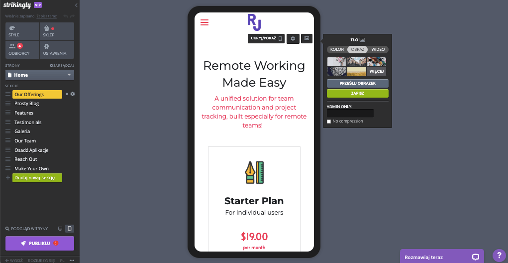 Mobilny Edytor Strikingly