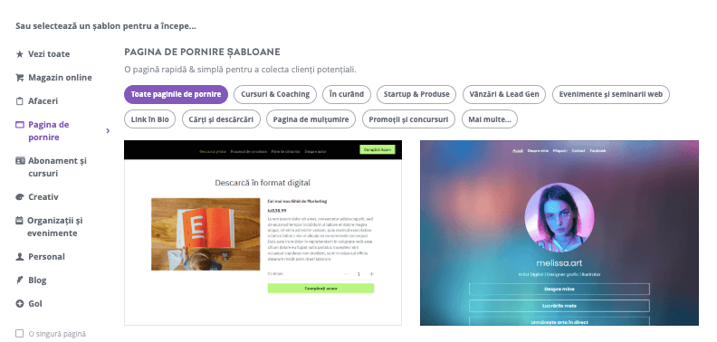 Ce este designul web pe Strikingly - Alegeți un șablon