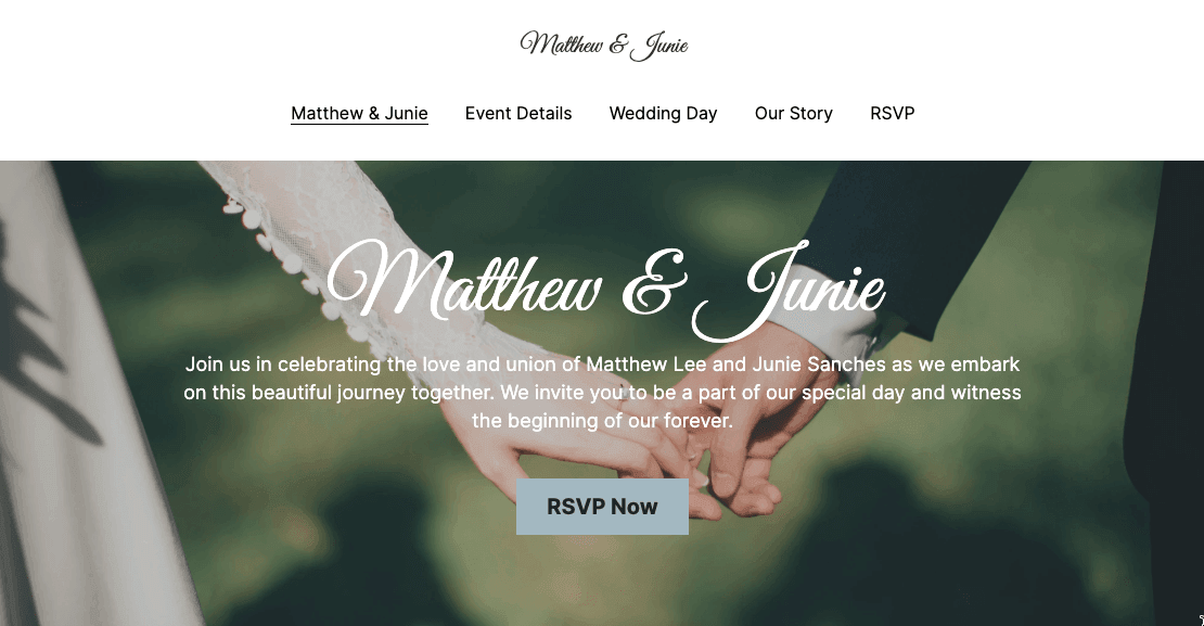 قالب حفل زفاف ماثيو وجوني من Strikingly