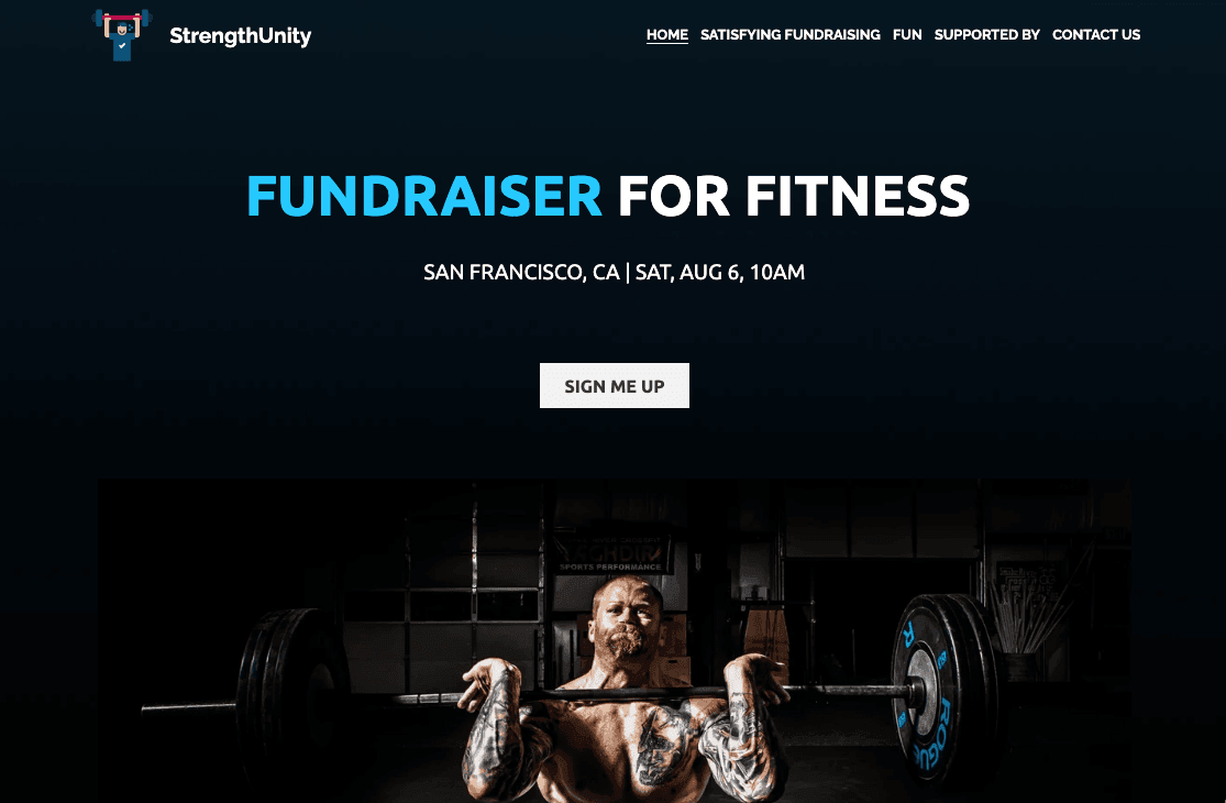 Szablon Zbiórki StrengthUnity od Strikingly