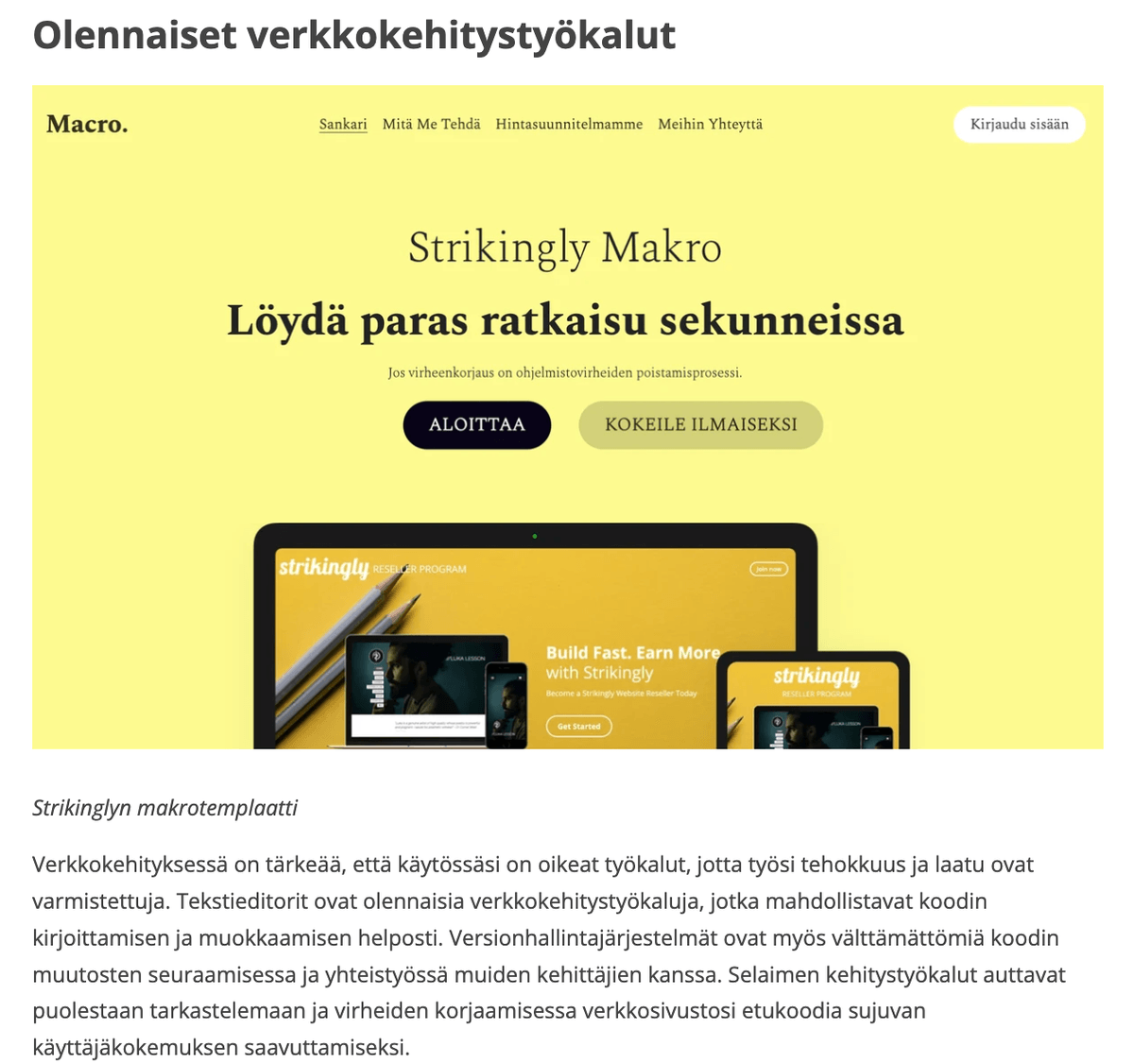 Macro-malli Strikinglyltä