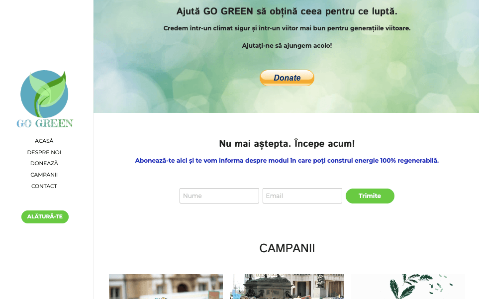 Șablon de strângere de fonduri Go Green de la Strikingly