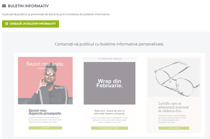 Funcția de newsletter Strikingly