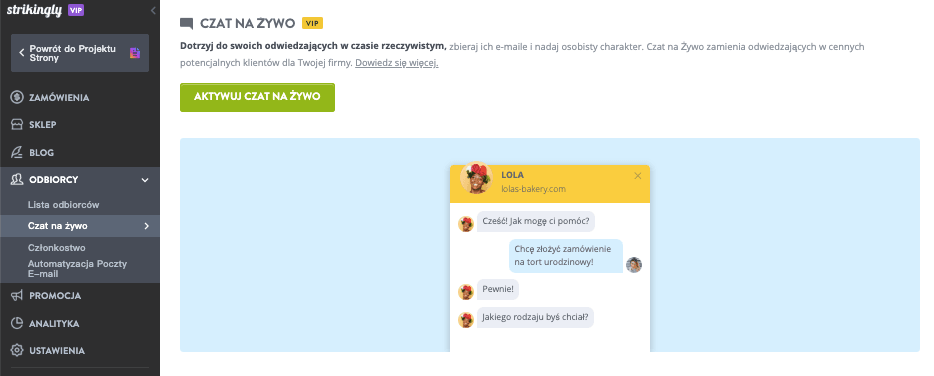 Konwertuj odwiedzających witrynę internetową dzięki Strikingly – wsparcie na czacie na żywo