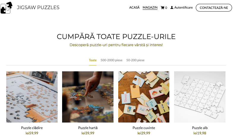 Șablon magazin online puzzle-uri de la Strikingly