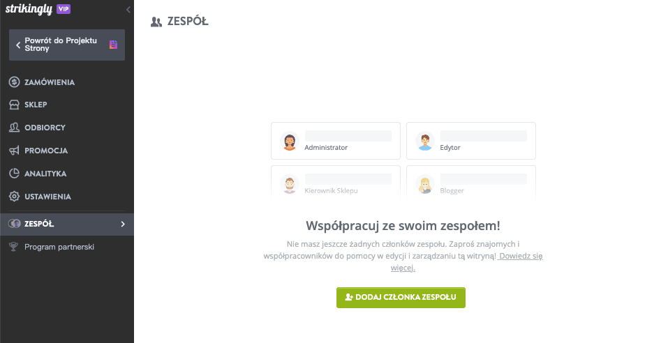 Funkcja Zespołu Strikingly