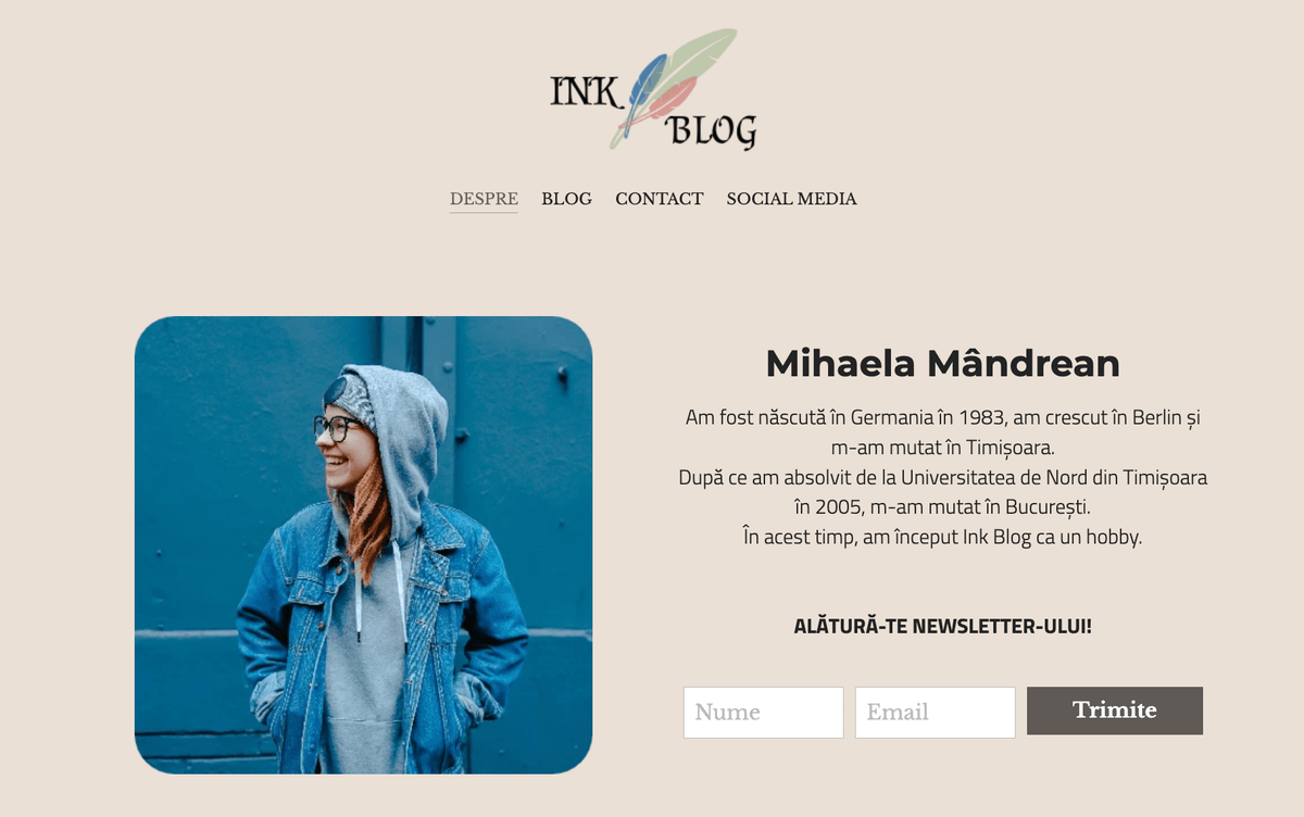 Șablonul de blog Ink de la Strikingly