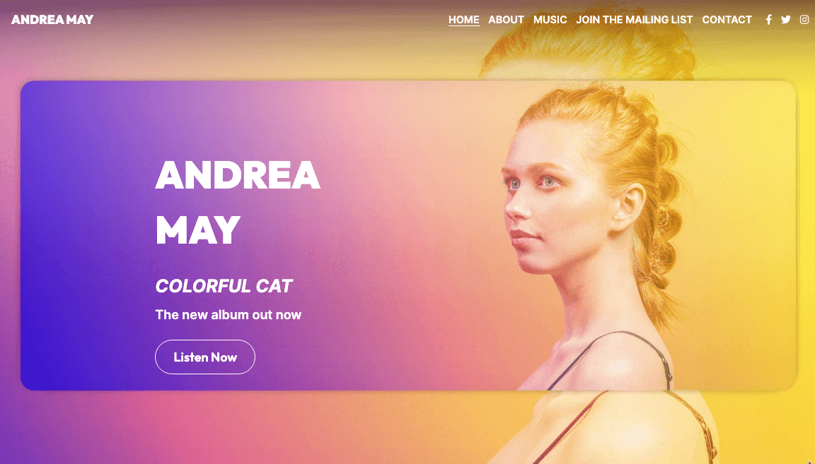 Szablon Andrea May od Strikingly