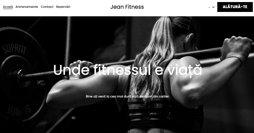 Șablonul de marketing pentru fitness Jean Fitness de la Strikingly