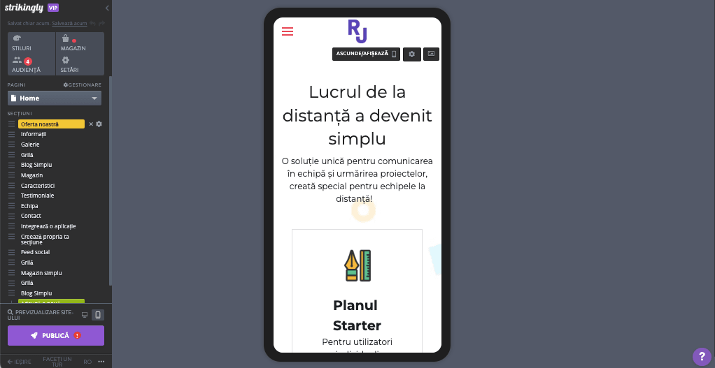 Ce este designul web pe Strikingly - Optimizează pentru mobil