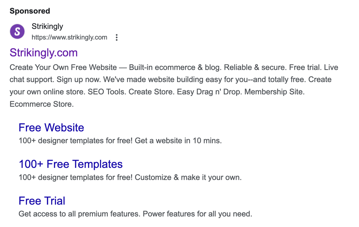 Opis Meta Strikingly z Wyszukiwania Google