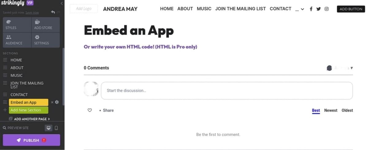 Imagem retirada de Strikingly