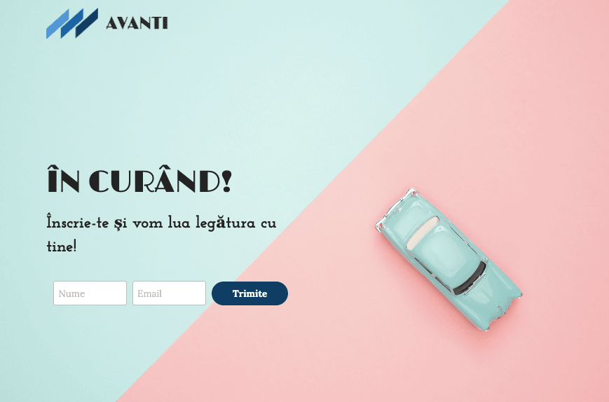 Șablonul Avanti Coming Soon de la Strikingly