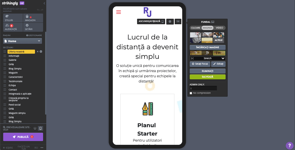 Editor mobil Strikingly