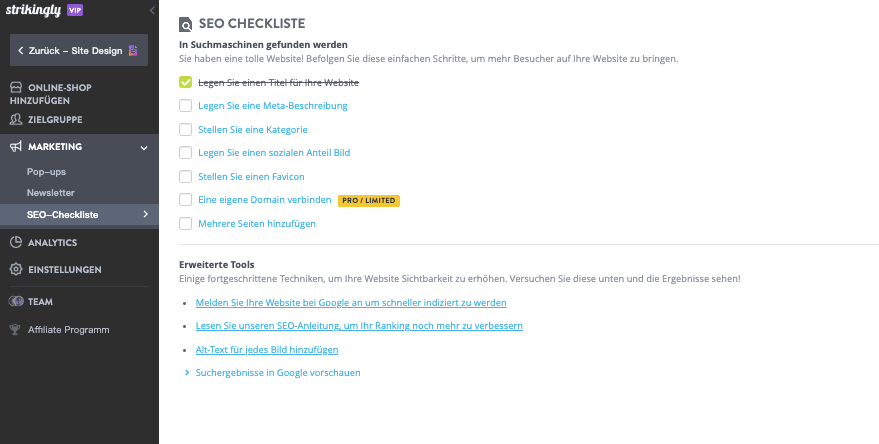 Strikingly – Leistungsstarke E-Commerce-Lösung für Unternehmenswachstum – SEO-Optimierungstools
