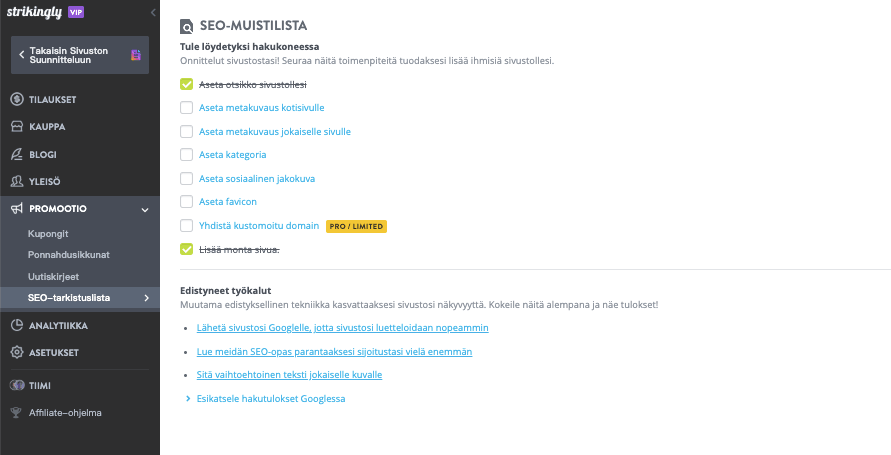 Strickingly - Musiikkisivuston rakentaminen - SEO-optimointi