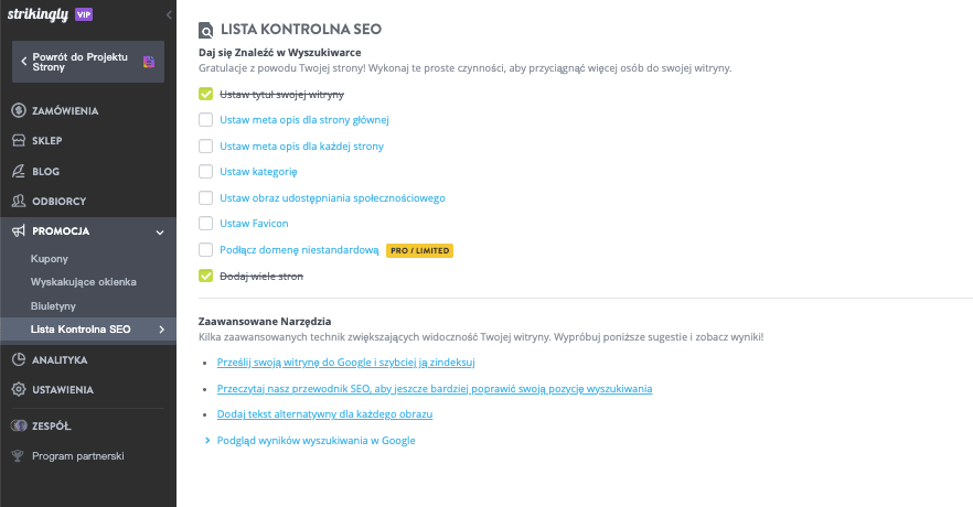 Strikingly – Budowanie witryny muzycznej – Optymalizacja SEO