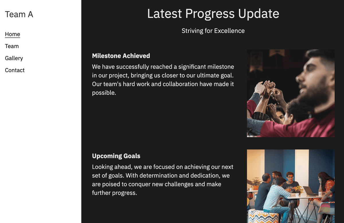 Strona Internetowa Zespołu A od Strikingly