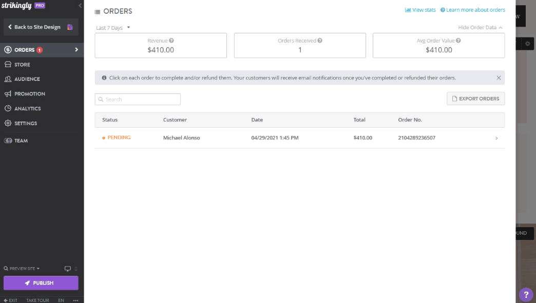 Strikingly – Leistungsstarke E-Commerce-Lösung für Unternehmenswachstum – Auftragsverwaltung