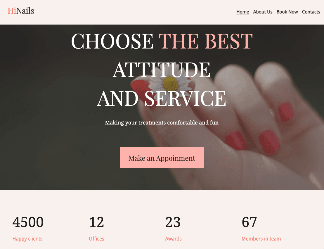 Szablon Nail Bar z Strikingly