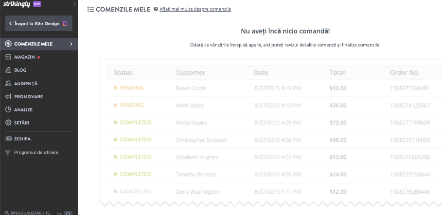 Strikingly - soluție puternică de e-commerce pentru creșterea afacerii - managementul comenzilor