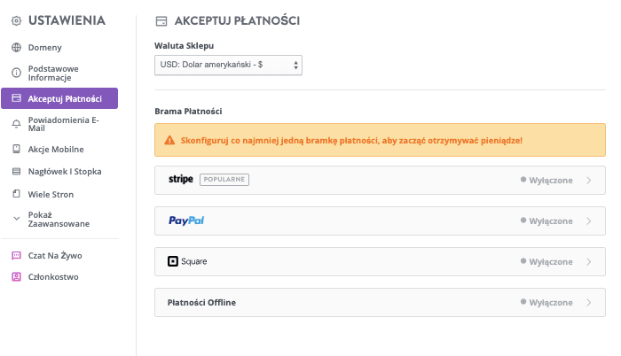 Strona Płatności Sklepu Strikingly