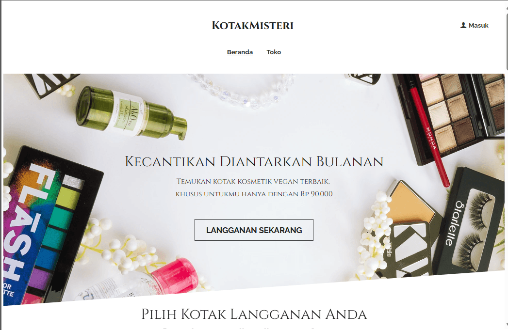 Template Ecommerce Kotak Misteri dari Strikingly