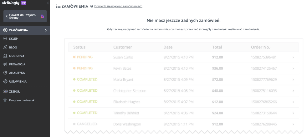 Strikingly – Potężne rozwiązanie e-commerce dla rozwoju firmy – Zarządzanie zamówieniami