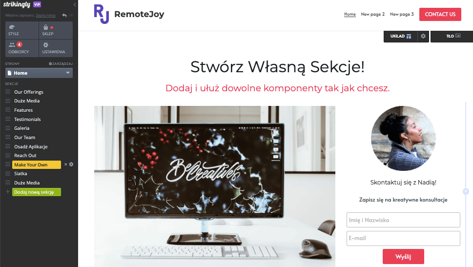 Strikingly Stwórz Swoją Sekcję