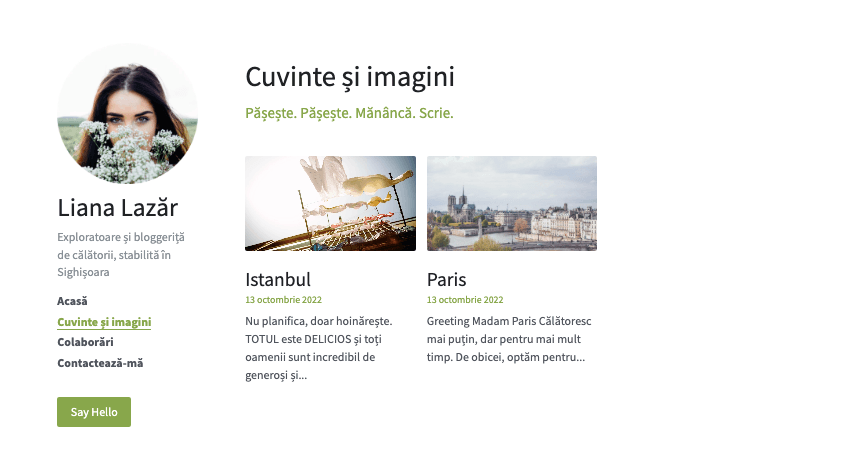Curat blog template de la Strikingly