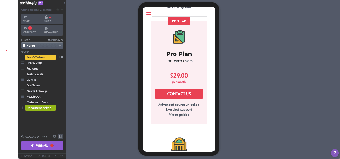 Responsywne strony internetowe w Strikingly – adaptacja treści