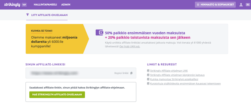 Strikingly Affiliate Ohjelma