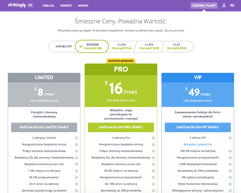 Strona Cenowa Strikingly