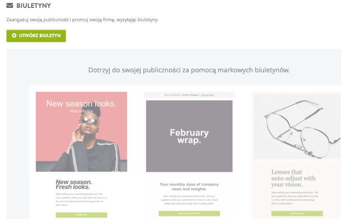 Funkcja Biuletynu Strikingly