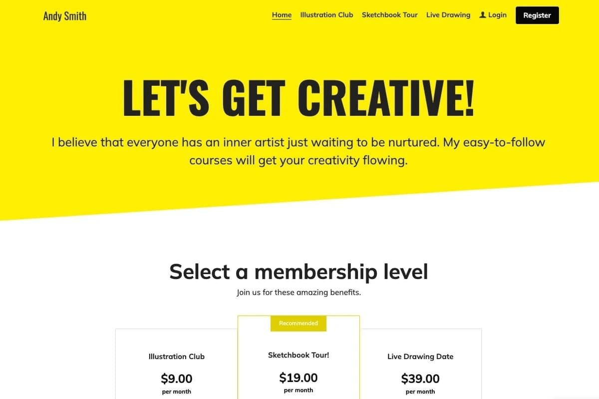 Szablon Darmowej Strony Internetowej "Let's Get Creative" od Strikingly