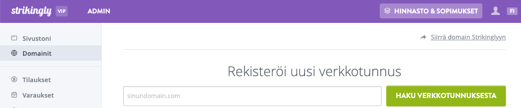 Verkkotunnuksen Hakusivu