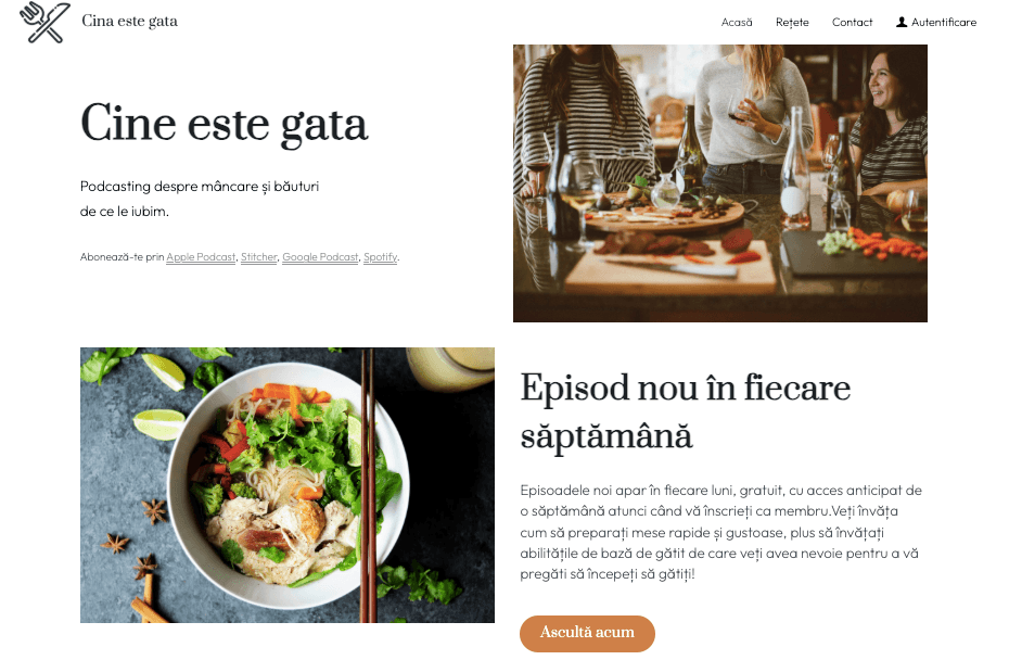 Șablonul de blog "Dinner is Done" de la Strikingly