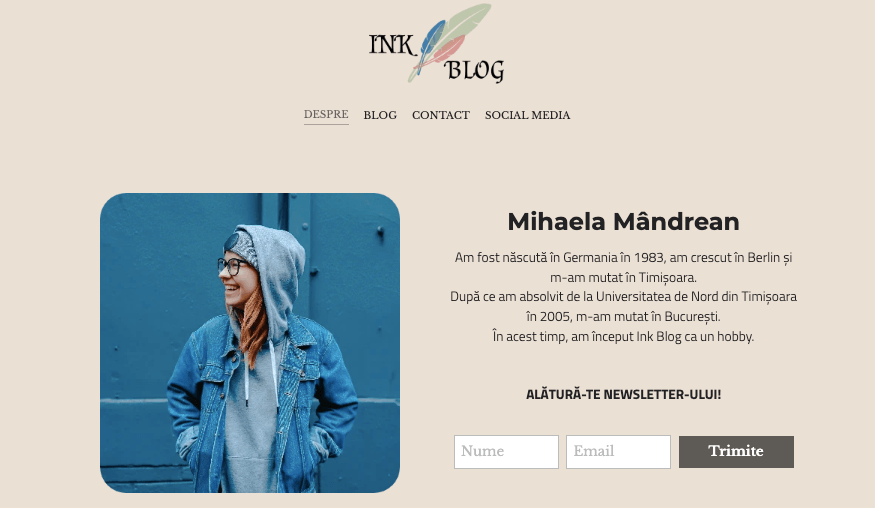 Cerneală Blog șablon de la Strikingly