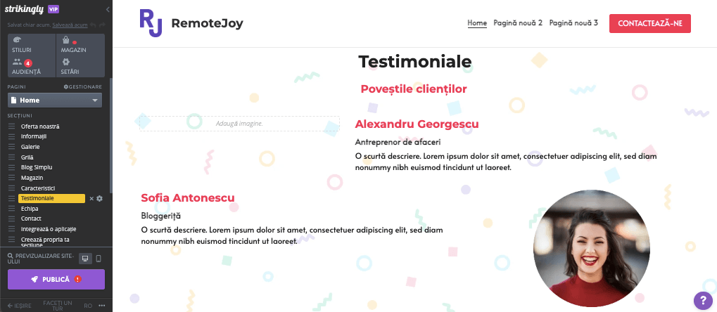 Cum poate Strikingly implementa funnel-ul de vânzări în marketingul digital - Prezentare de produse și testimoniale